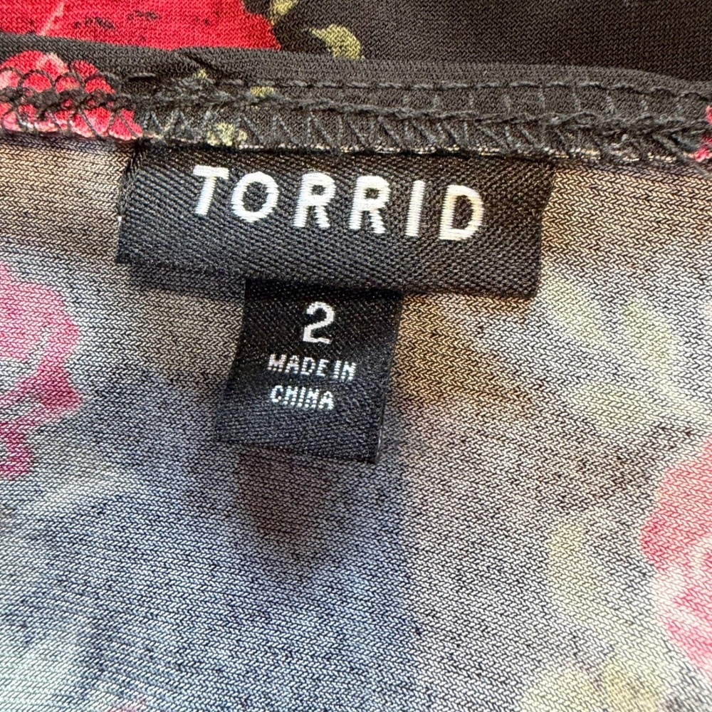 Torrid Black Red Rose Floral Jersey Knit Ruffle V-Neck Skater‎ Dress Plus 18/20 - Picture 6 of 10
